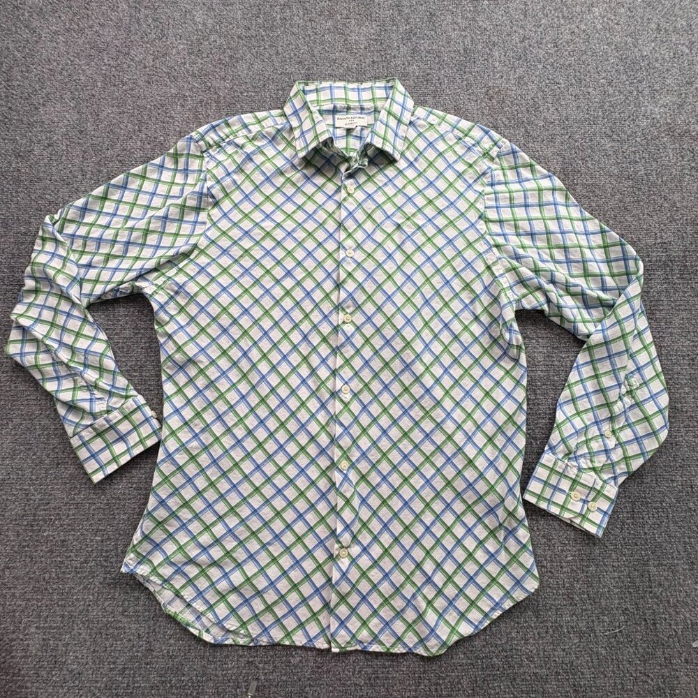 Banana Republic Shirt Mens L Blue Green Check Classic Fit Preppy Office Everyday
